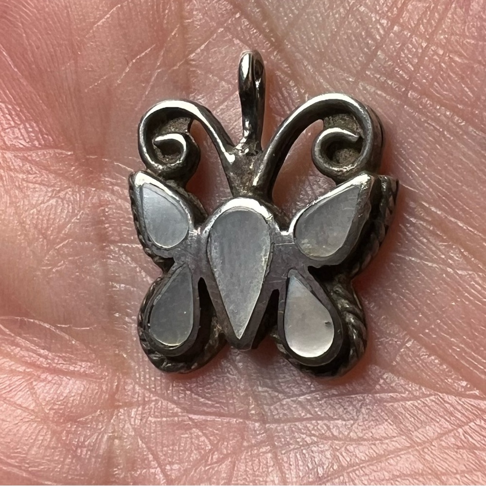 Butterfly Mother of Pearl Inlay Sterling Silver 925 Necklace Pendant